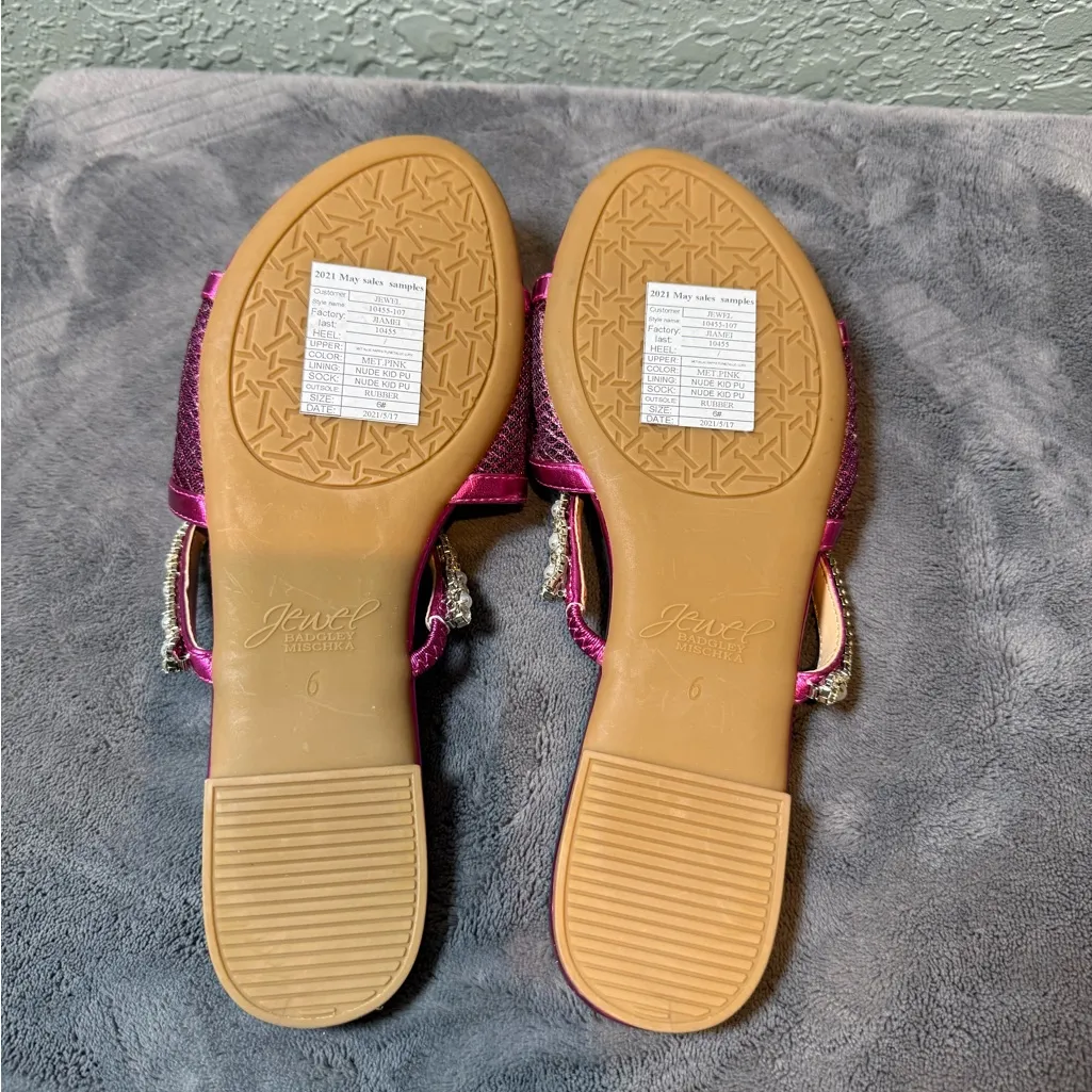 Jewel Badgley Mischka Pink Rhinestone Sandals Size 6 - Image 4