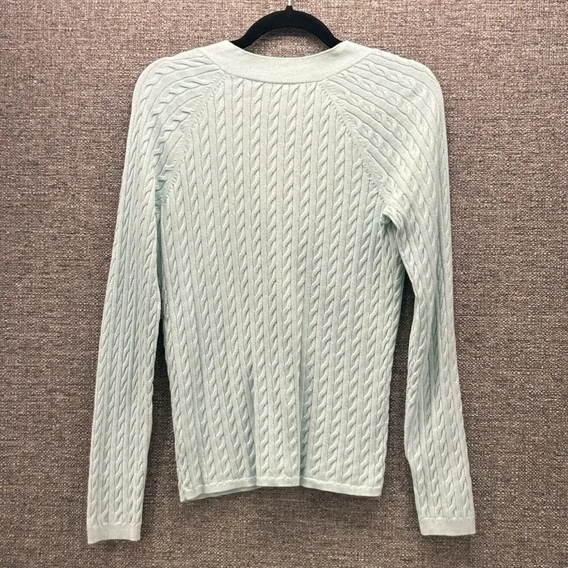 Talbots Women Cable Knit Cardigan Sweater Size Medium Fisherman Preppy Soft Girl - Image 2