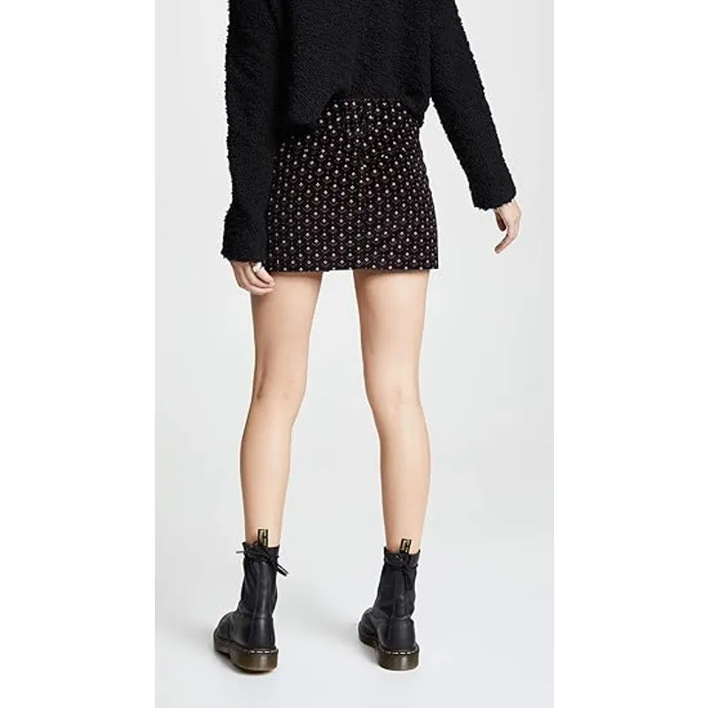 We the Free People Womens Skirt‎ Sz 29 Black Print Joanie Corduroy Mini Buttons - Image 5
