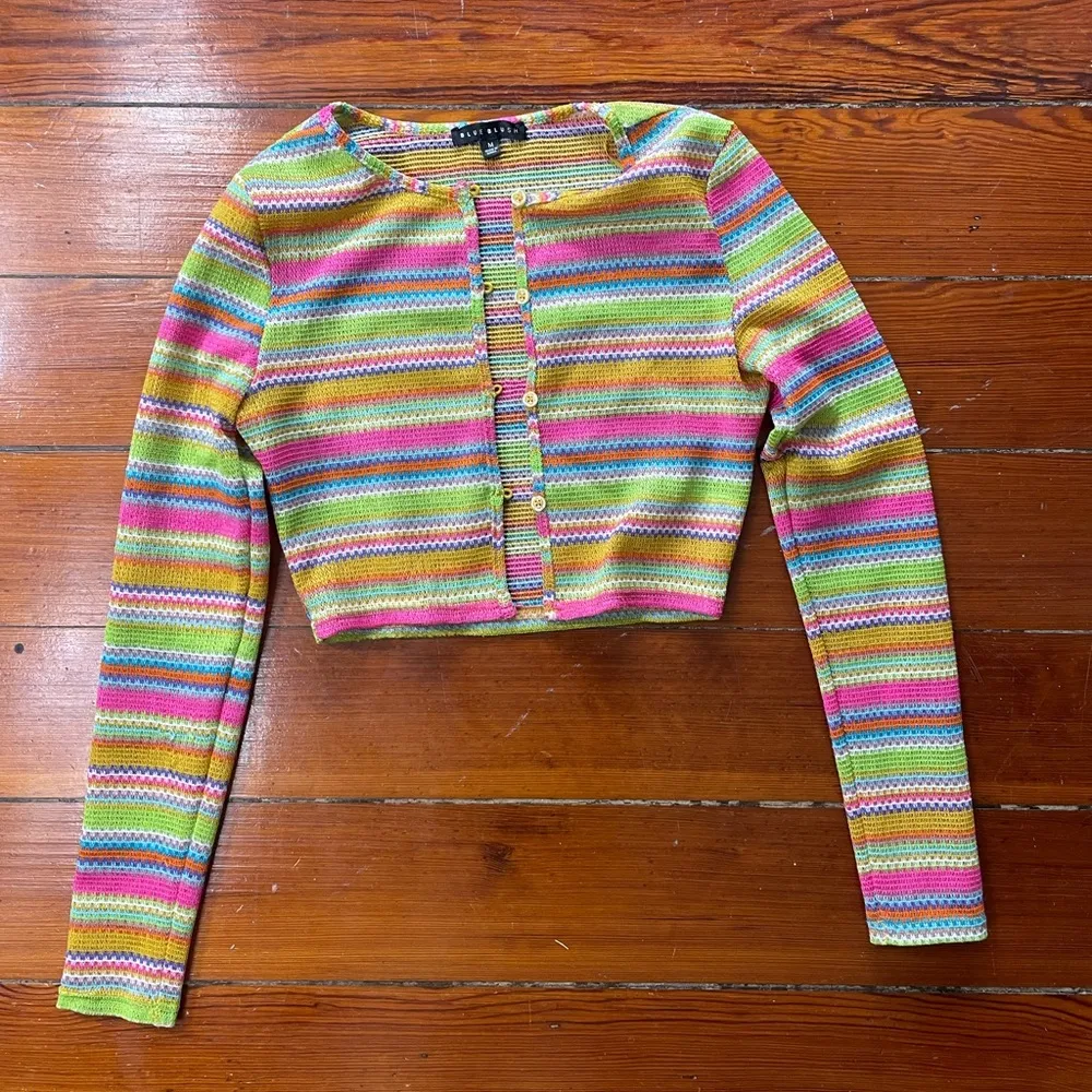 Blue Blush Rainbow Daze Knit Crop Cardigan - Size Medium - Image 10