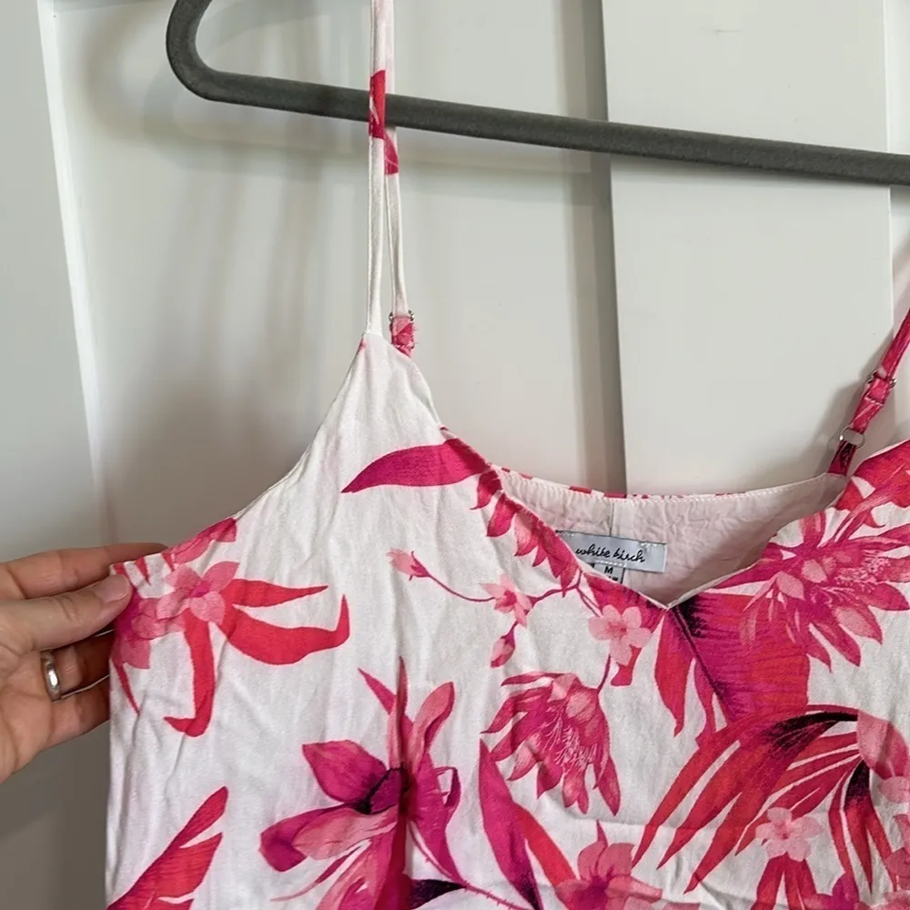 White Birch Women's M Tropical Floral Cami Tank White Pink Red Coastal Preppy - Image 2