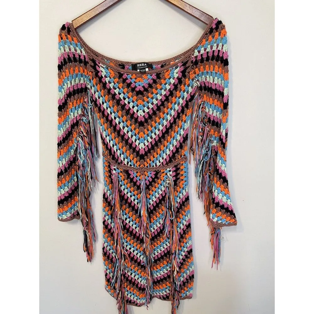 Boho Dress Coverup Crochet S/M Hippie Fringe‎ Festival Beach Hers Collection Size undefined - Image 2