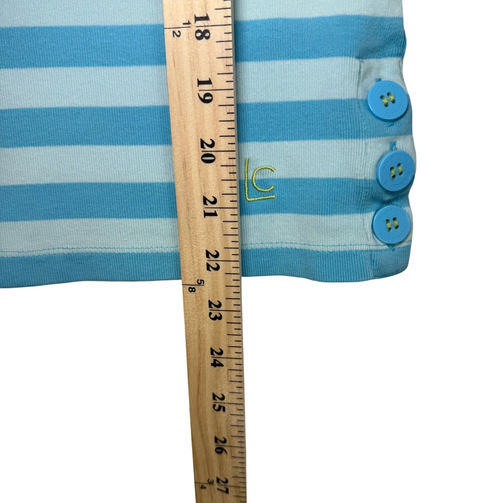 Liz Claiborne Striped Boat Neck 3/4 Sleeve Top 100% Cotton Preppy Classic Medium - Image 5