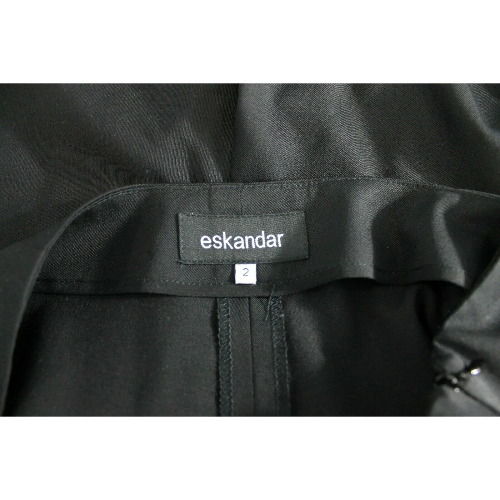 eskandar Wool Blend Black Cropped Pants Side Zip Button Tab Hem Detail Size 2 Size M - Image 9