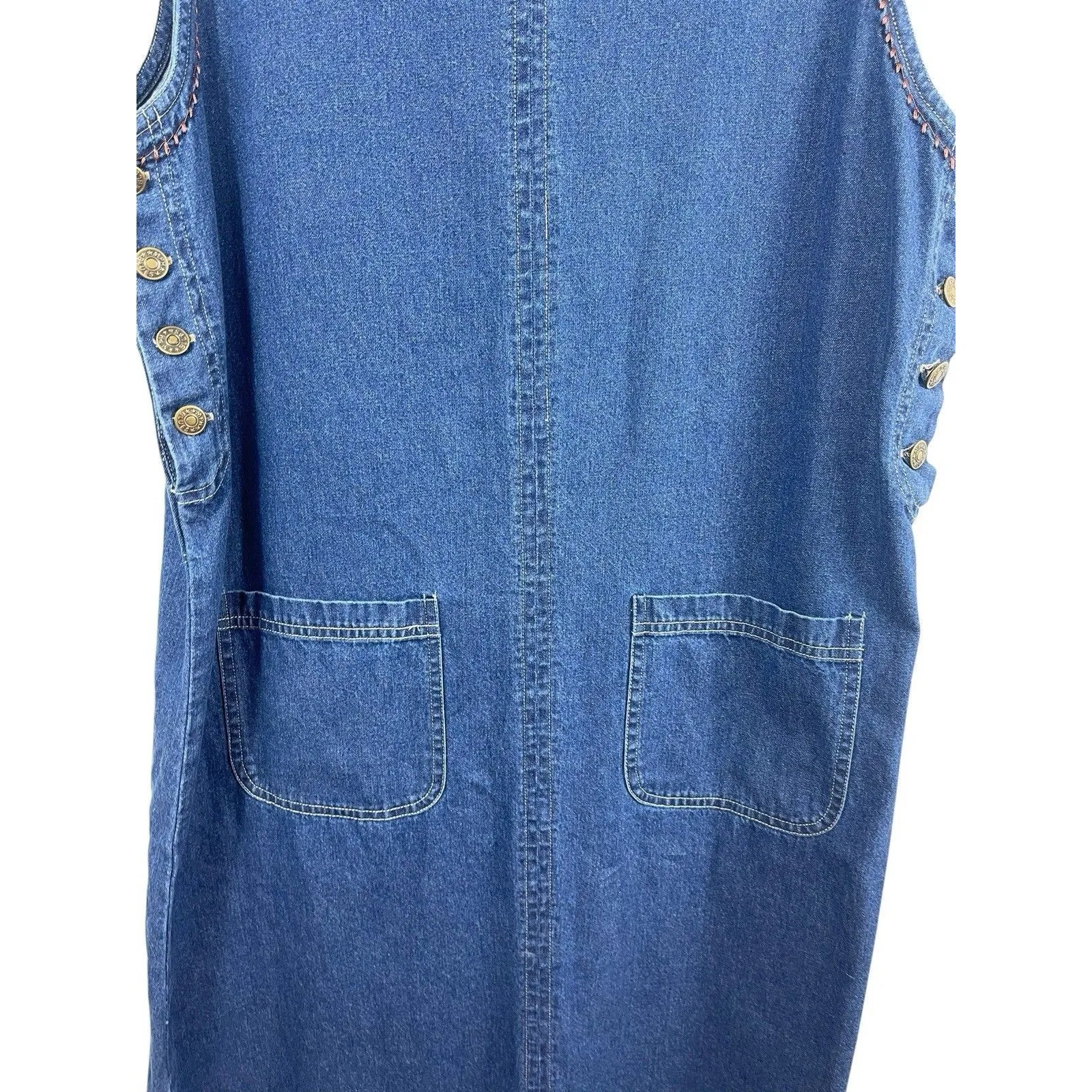 VTG 90s M.P.H. Blues Denim Jumper Dress L Embroidered Animals Safari Pockets NWT Blue Size L - Image 7