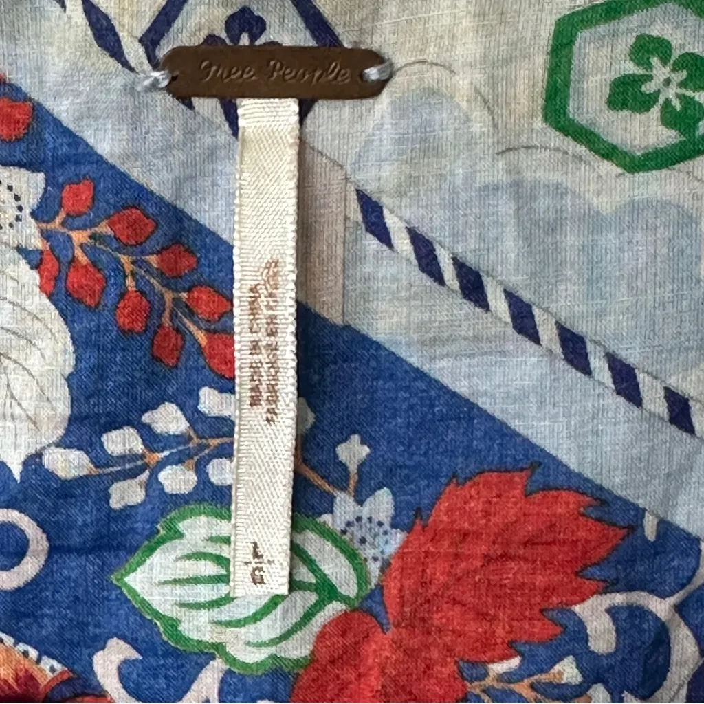 Free People Colorful Floral Cotton Trapeze Boho Tank Dress Lace Overlay Ruffle L - Image 6