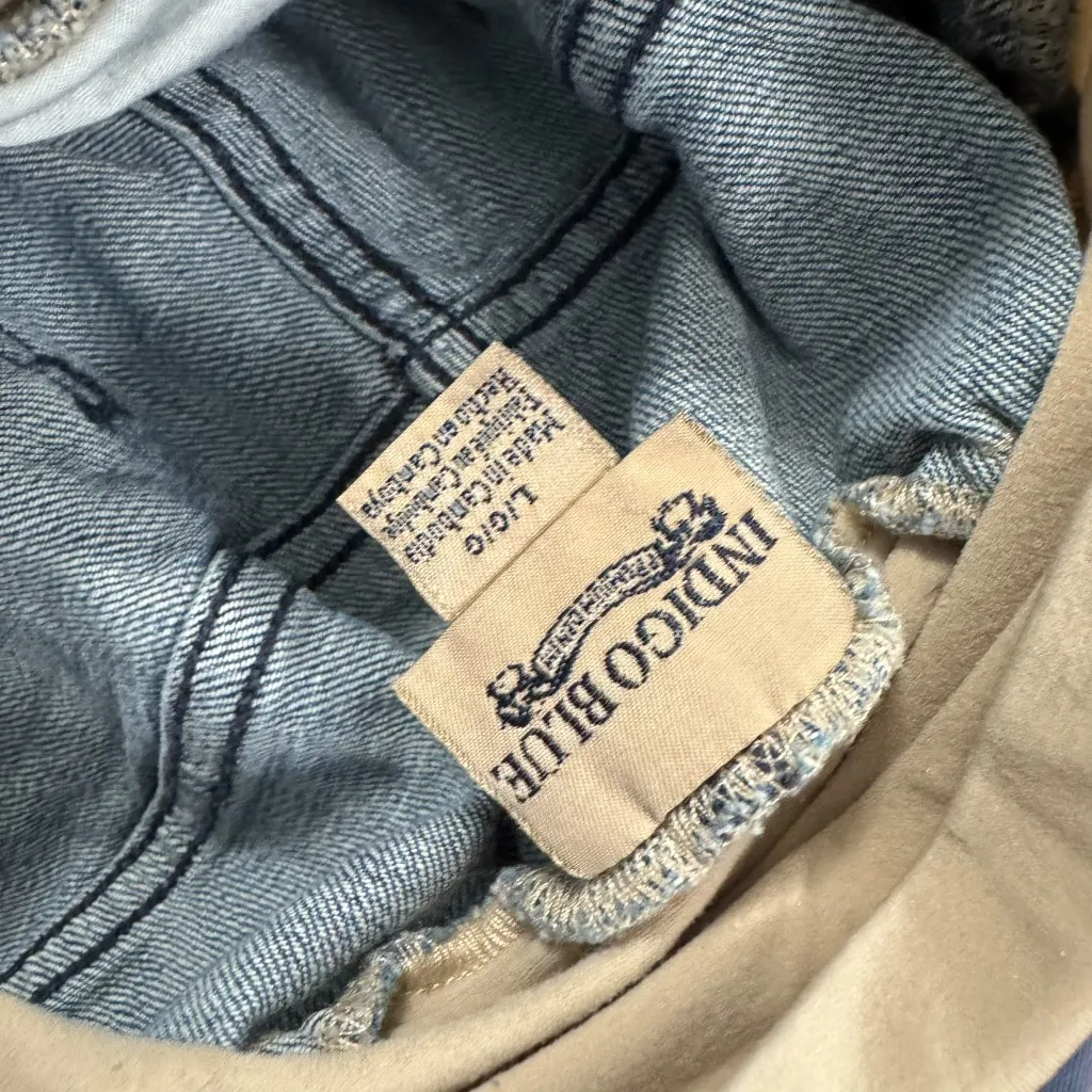 Indigo Blue Straight Leg Distressed Maternity Jeans Belly Band Women Size Large - Image 5