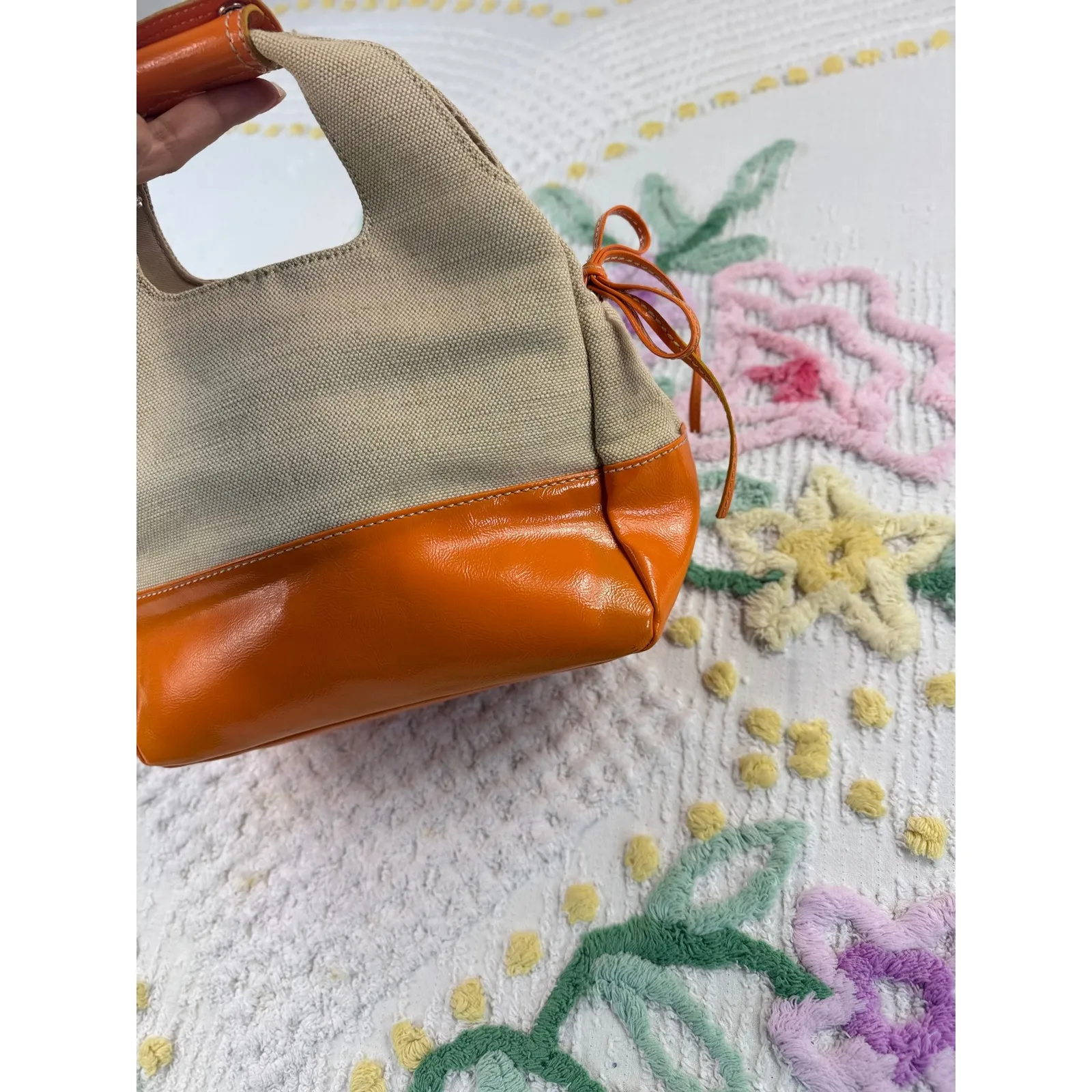 Bath & Body Works Canvas Orange Leather Trim Handle Bag Women's Accessory - Image 4