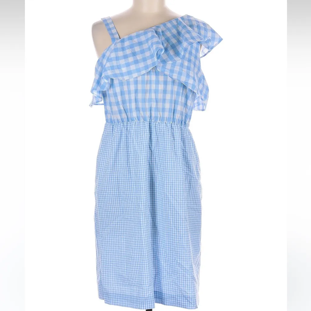 Calvin Klein Light Blue Gingham Plaid Country Ruffle Dress Size 6 Small S - Image 2