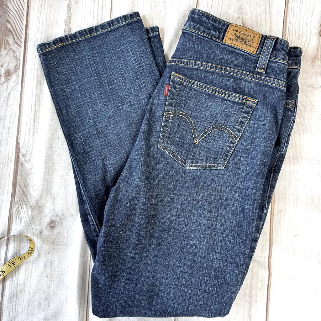 Levi’s 505 Classic Straight Leg Jeans Dark Wash Denim Minor Distressing Size 16 - Image 2