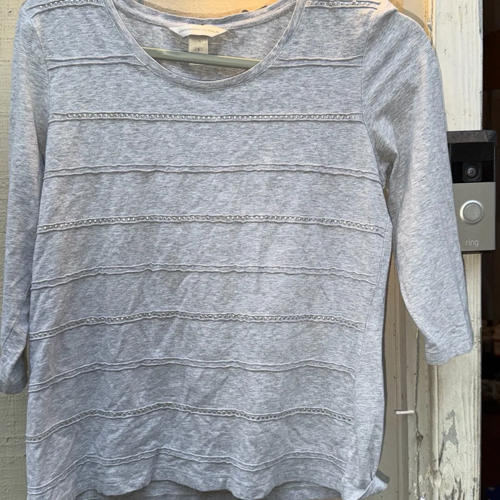 Christopher and Banks Gray 3/4 Sleeve beaded Women's Top size small - Image 4