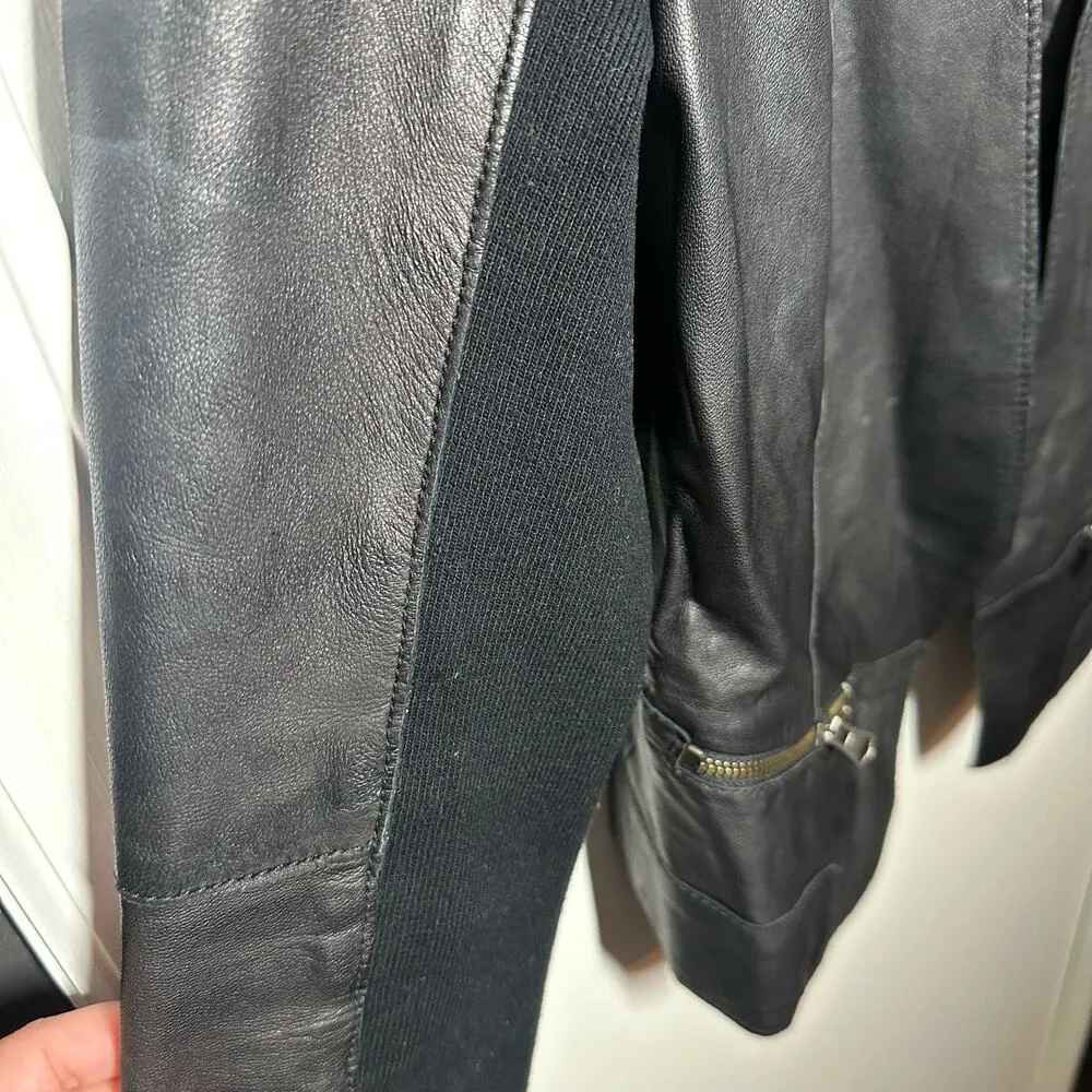 Halogen Black Quilted Moto Open Front Leather Jacket Size Small - Image 5
