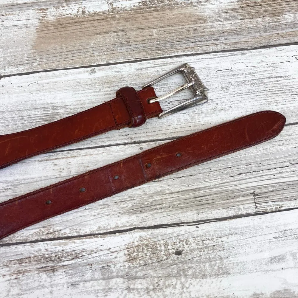 Fossil Western Leather Belt Sz 38 Brown Metal Woven Concho Silver Tone Cowgirl - Image 3