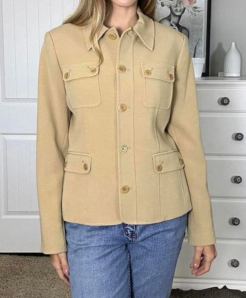 Tan and cream thick gorgeous blazer with the cutest button and pockets - Image 3