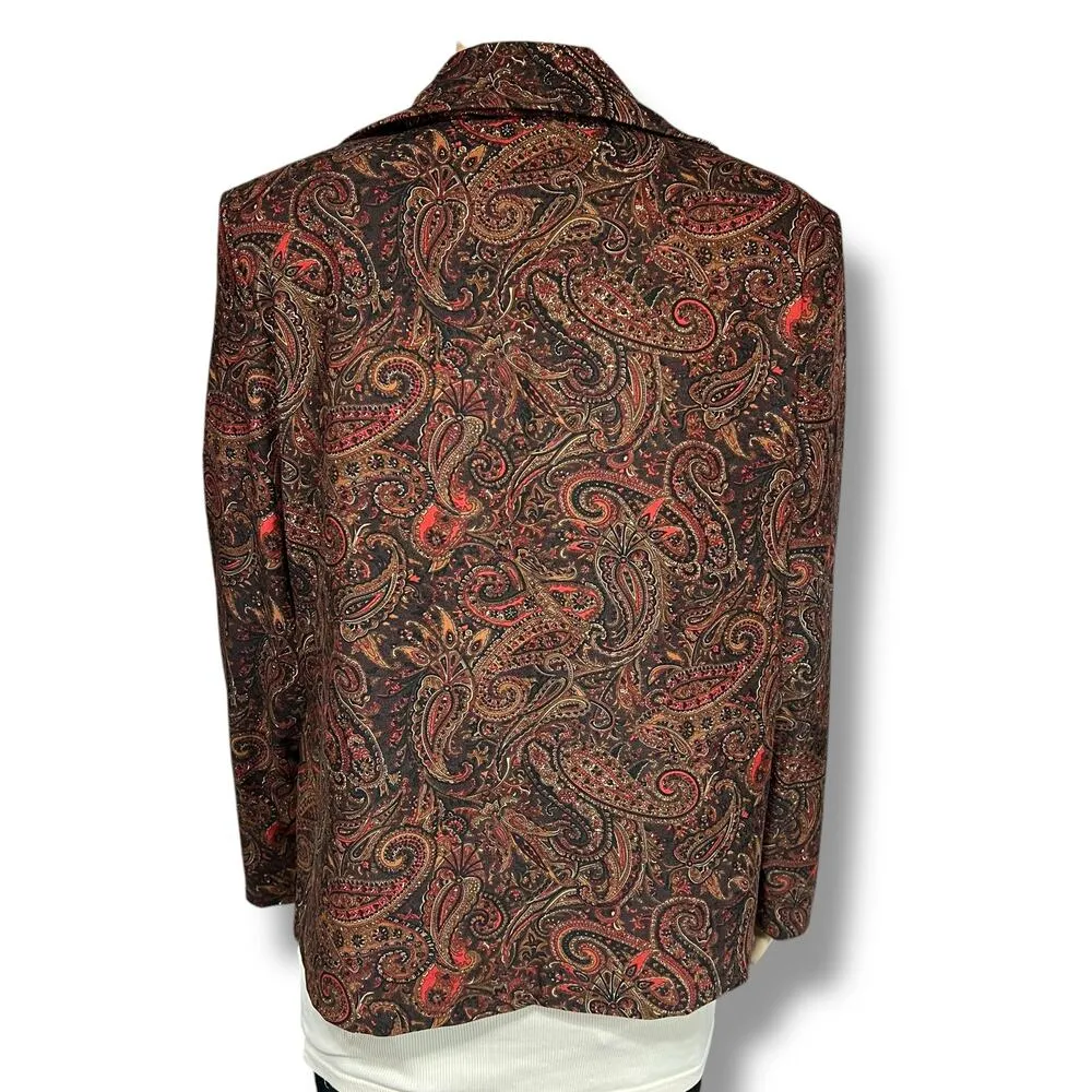 Vintage Briggs New York Womens Jacket Blazer Paisley Print Black Brown Red Small - Image 4