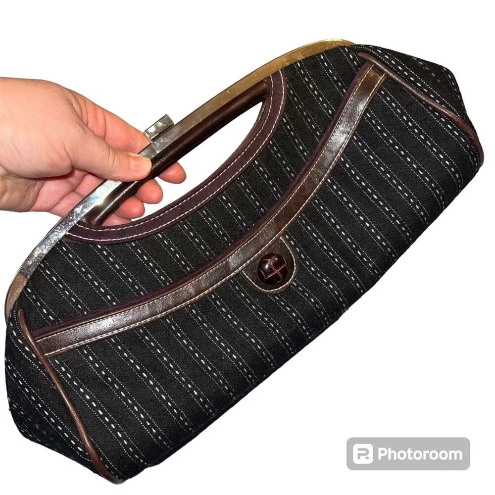 Apt 9 Womens Clutch Purse Handbag Bagette with Chain Strap Black Brown Silver - Image 15