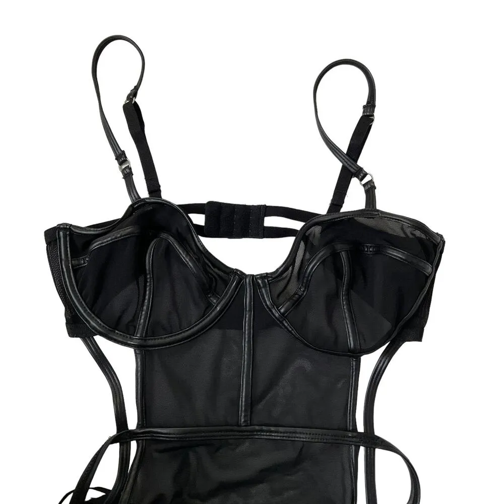 Missguided Black Faux Leather Trim Lingerie Women's Size 34C NWOT | 51-28 - Image 7