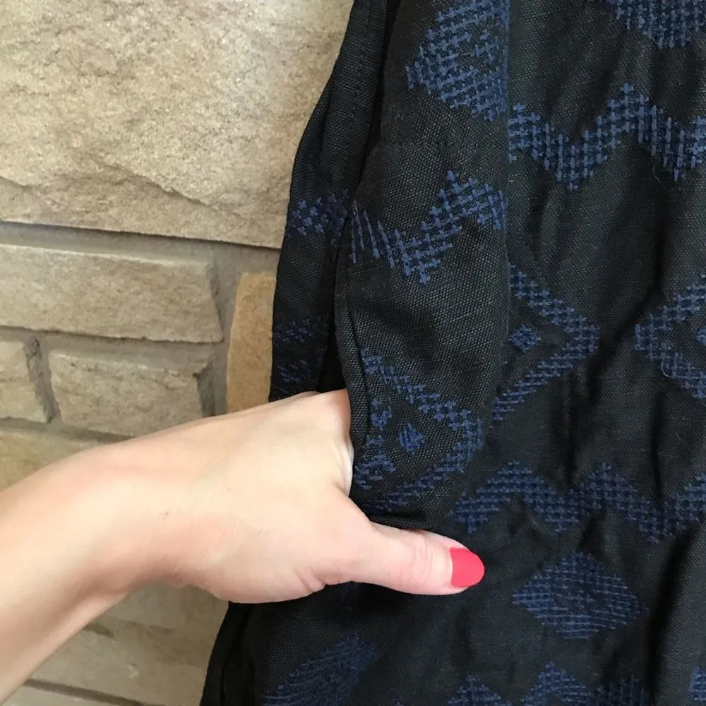 Aritzia Wilfred Trompette Embroidered Geometric Linen Sleeveless Dress Black XS - Image 4