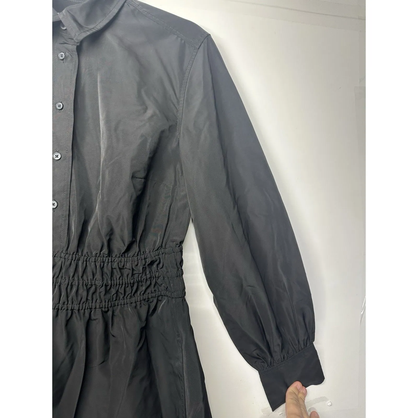 Free Assembly Womens Smocked Waist Dress Size S Black Mini Shirt Long Sleeves - Image 4