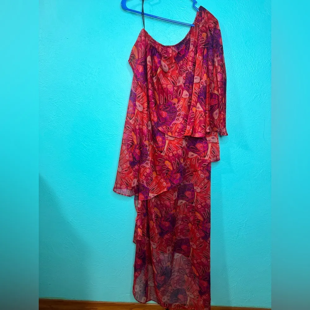 MISA Los Angeles MISA One-Shoulder Single Flutter Sleeve high low butterfly NEW - Image 4