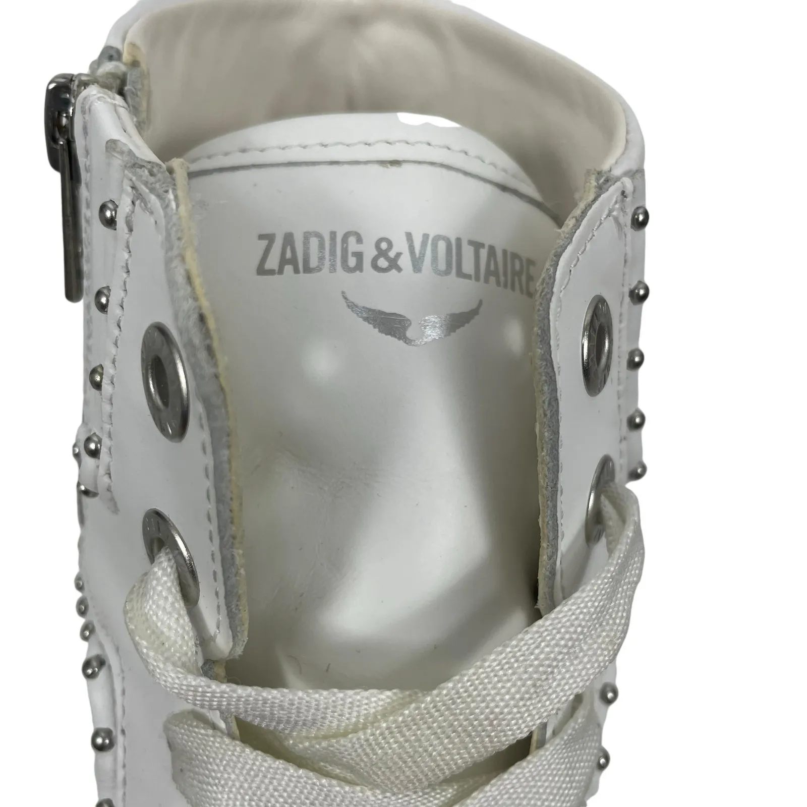 Zadig & Voltaire High Flash Studded Leather High Top Sneaker White Size 40 - Image 11