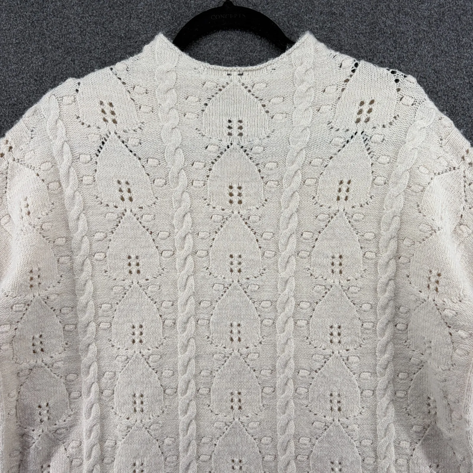 Democracy Cream Funnel Neck Sweater Popcorn Stitch Petite Large Grandmacore Cozy - Image 4