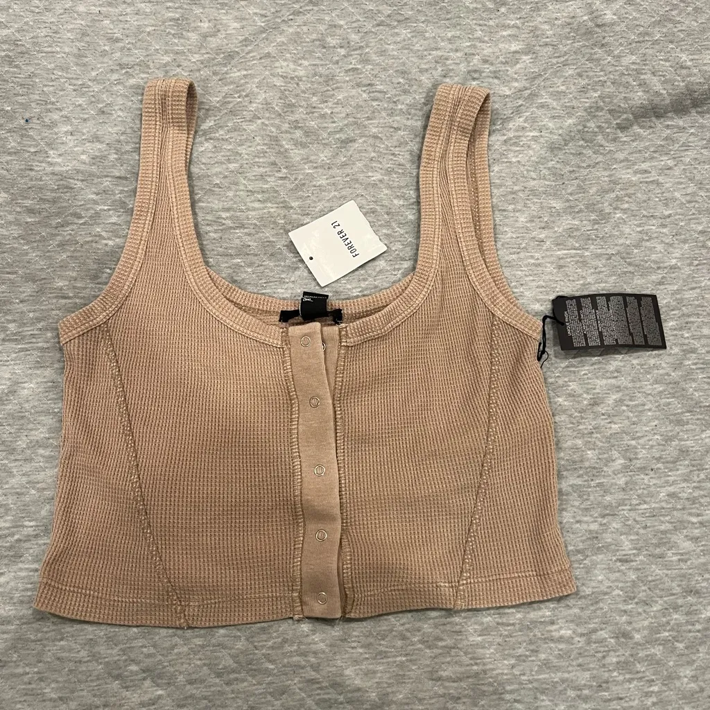 Forever 21 Beige Button-Up Crop Top - Image 2