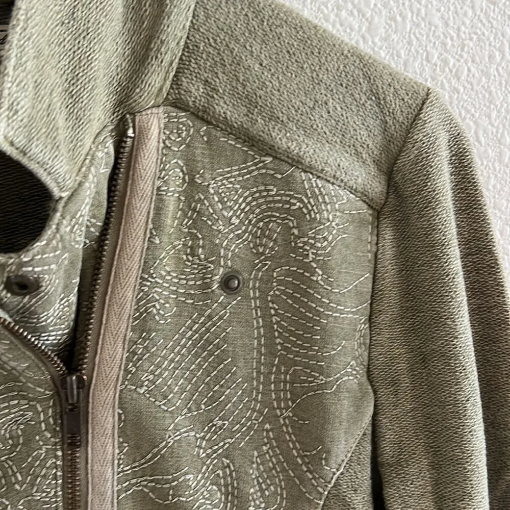 Lucky Brand Embroidered Front Zip Soft Sweatshirt Jacket Moto Style Medium - Image 4