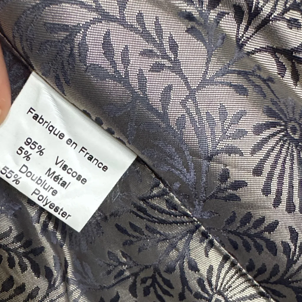 Rodika Zanian Paris Gray Metallic Velvet Blazer Made in France Size 40 Black - Image 5