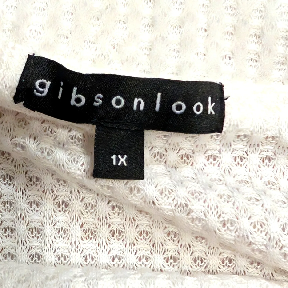 GibsonLook Plus 1X 2X‎ Cream White Waffle Knit Wide Neck Top Shirt Nordstrom - Image 2