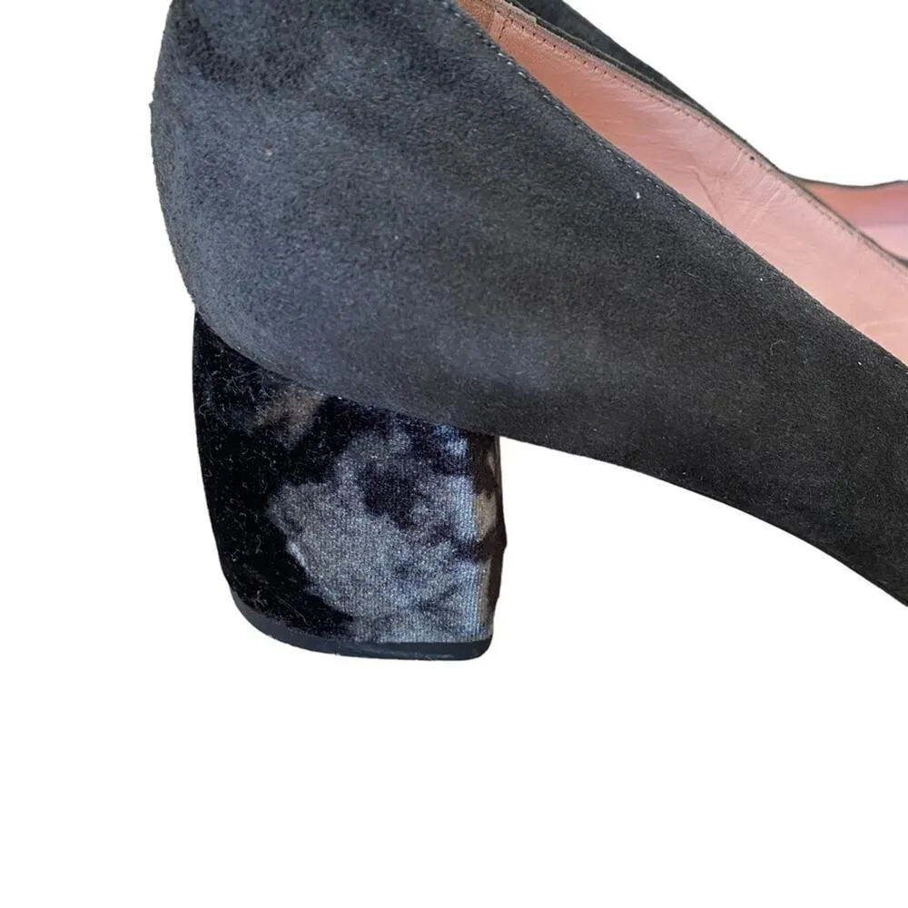 Anna F. Gray Suede Round Toe Velvet Block Heels size 40 US 10 Designer Luxury - Image 2