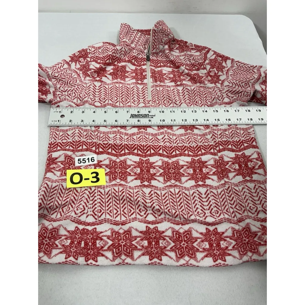womans lands end Long Sleeve Pullover Fleece Small 6-8 Red White Snow Flakes - Image 5