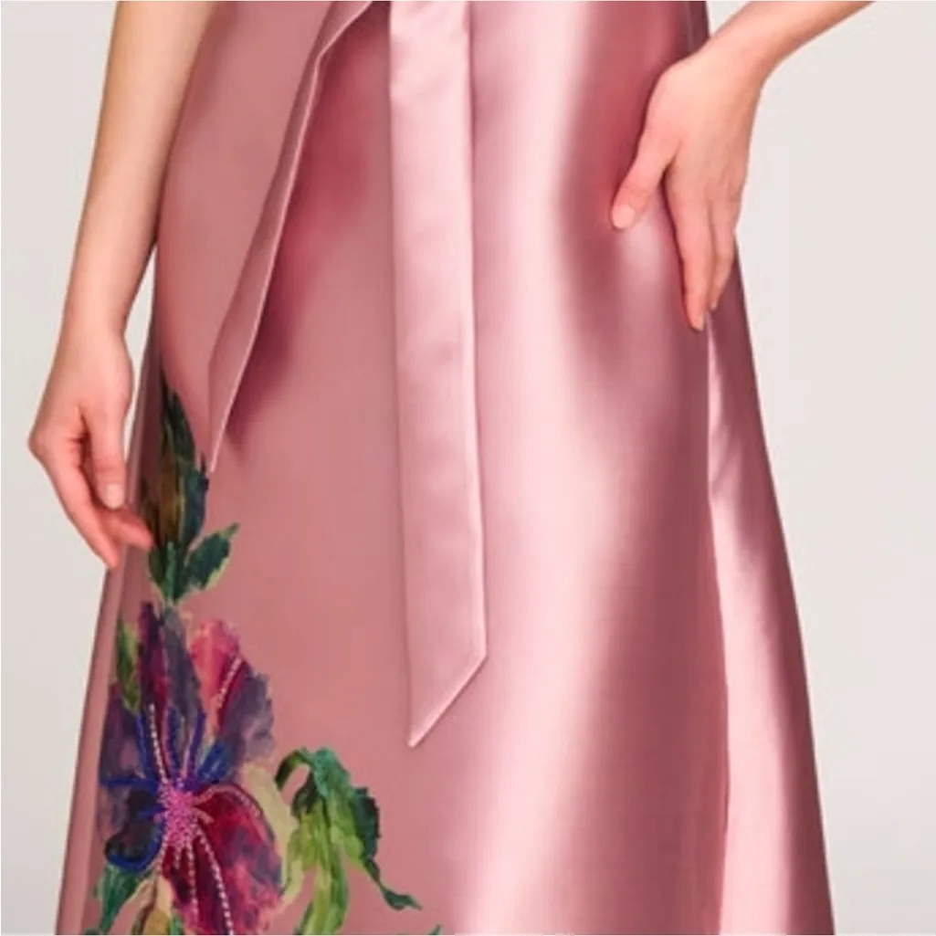 NEW Kay Unger Kitri Pink Satin Beaded Floral Evening Gown, Size 6, MSRP $398 - Image 4