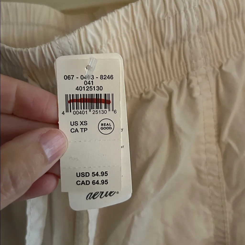NWT Aerie High Waisted Go-For-It Baggy wide comfy Cargo Pant cream XS - Image 6