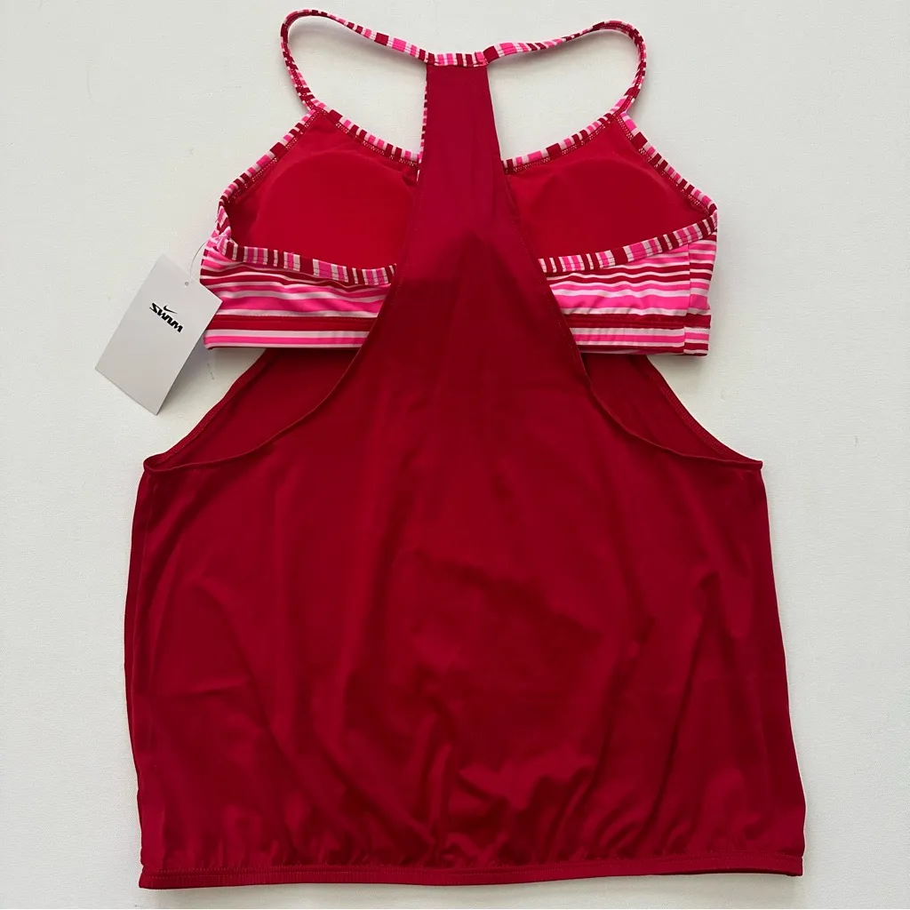 Nike  Red and Pink Striped Tankini Size M - Image 9
