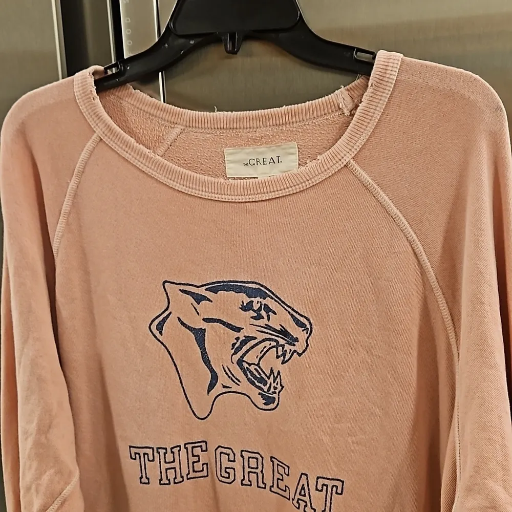 💕THE GREAT The College Sweatshirt Varsity with Jaguar Graphic Washed Pink 0 XS - Image 8