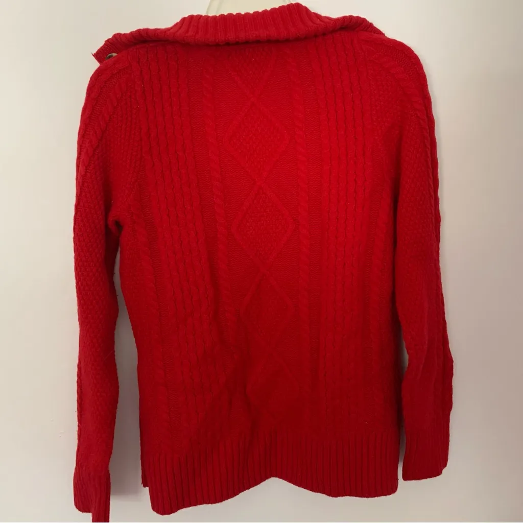 LL Bean Cableknit Cardigan Button Down Sweater Red Size XS - Image 2