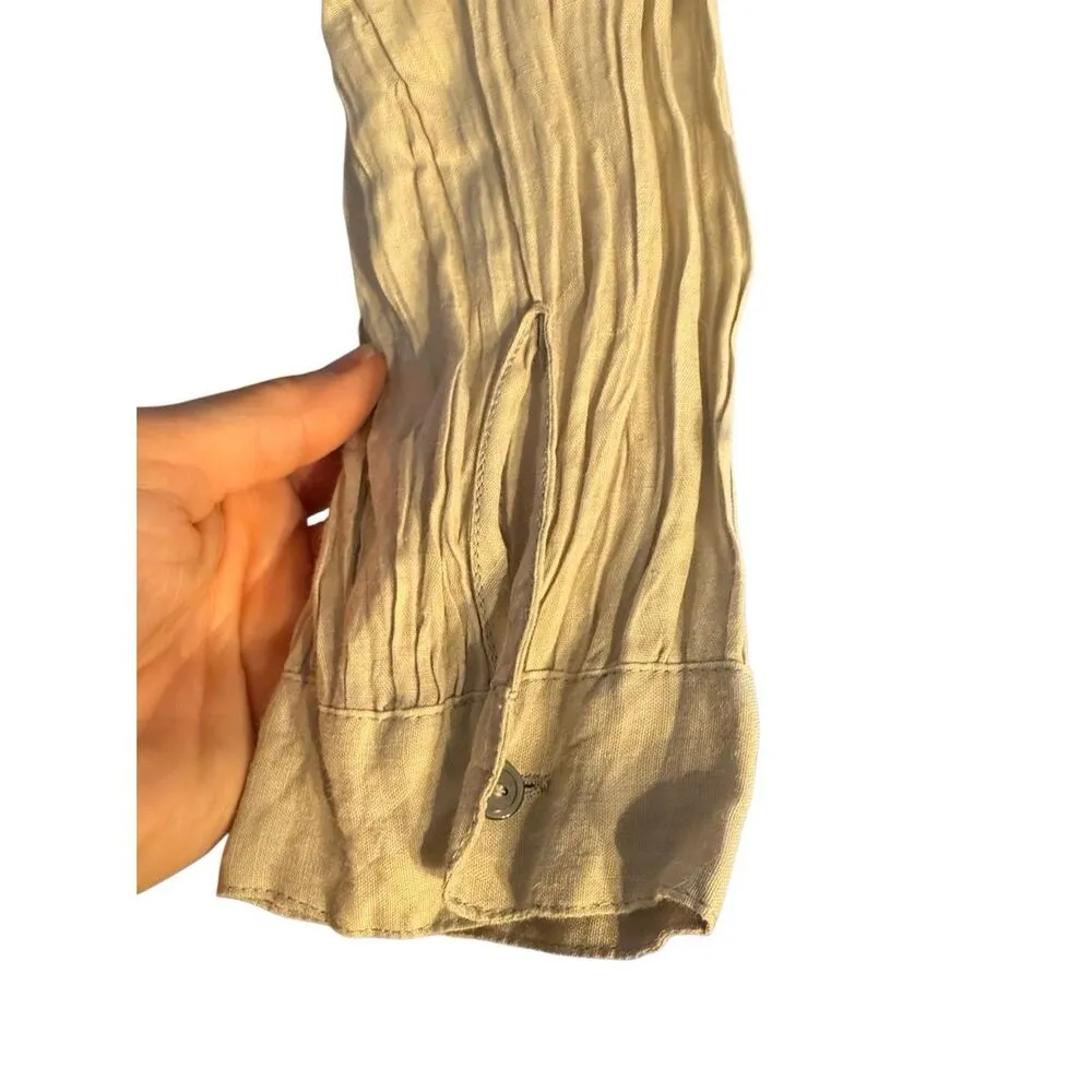 POETRY Light grey 100% Ramie Tunic Top Pleated Button Up Lagenlook US 6 - Image 9