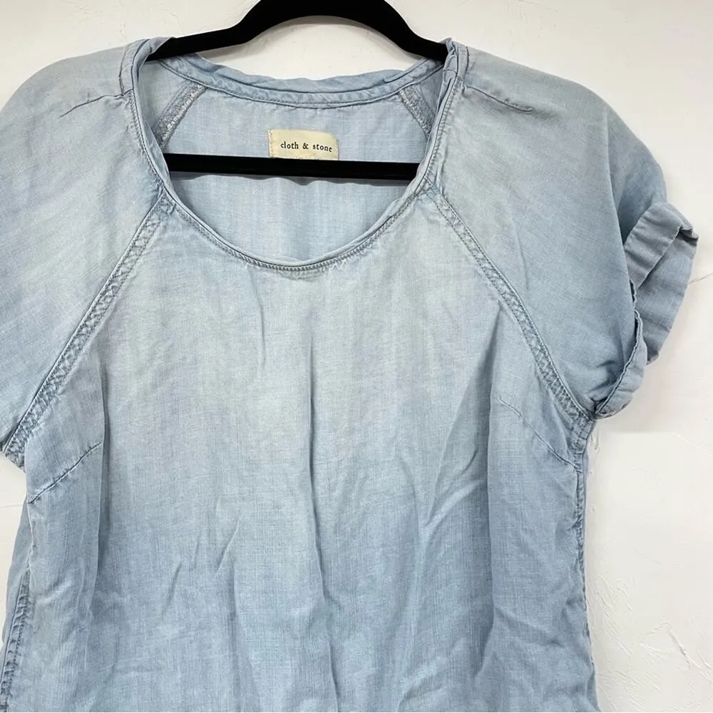 Cloth & Stone Chambray Short Sleeve Womens Blouse S Boho Beachy Coastal Cowboy - Image 2