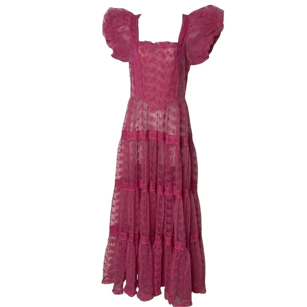 NWT Dôen Tulle Lace floral Nadette Dress in Pink sz M Size M - Image 4