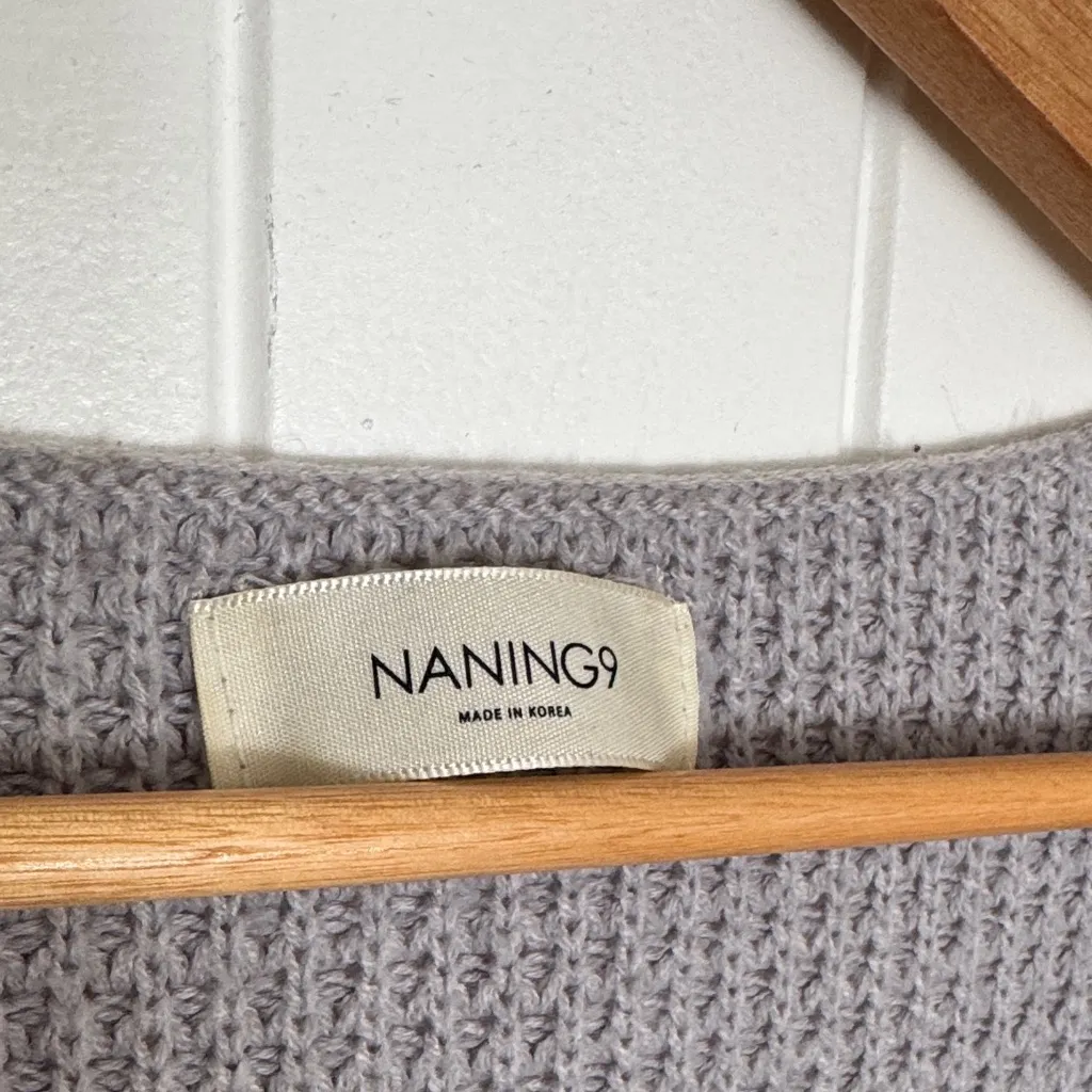 Naning9 Korean Oversized Light Gray Waffle Knit Cardigan - Image 2