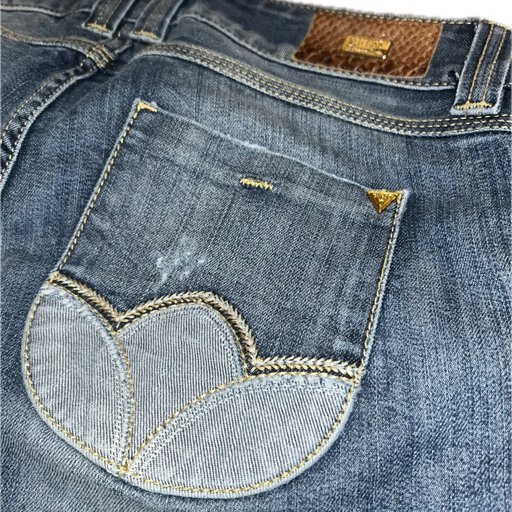 Guess Premium Denim Daredevil Low Rise Straight Leg Y2K Embroidered Pockets 30 - Image 11