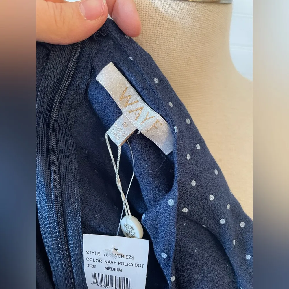 WAYF Navy Polka Dot Cold Shoulder Blouse - Image 7
