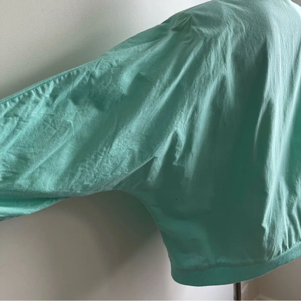 Vintage 80s Aqua Dolman Sleeve Lightweight Cotton Jacket Button Pockets Large - Image 6