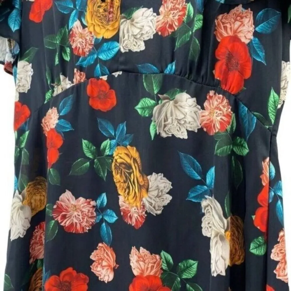 Mango Floral Black Satin Midi Dress - Image 8