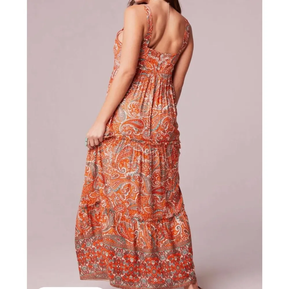 Alejandra Orange Paisley Tiered Maxi Dress In Ivory/Orange Medium - Image 3