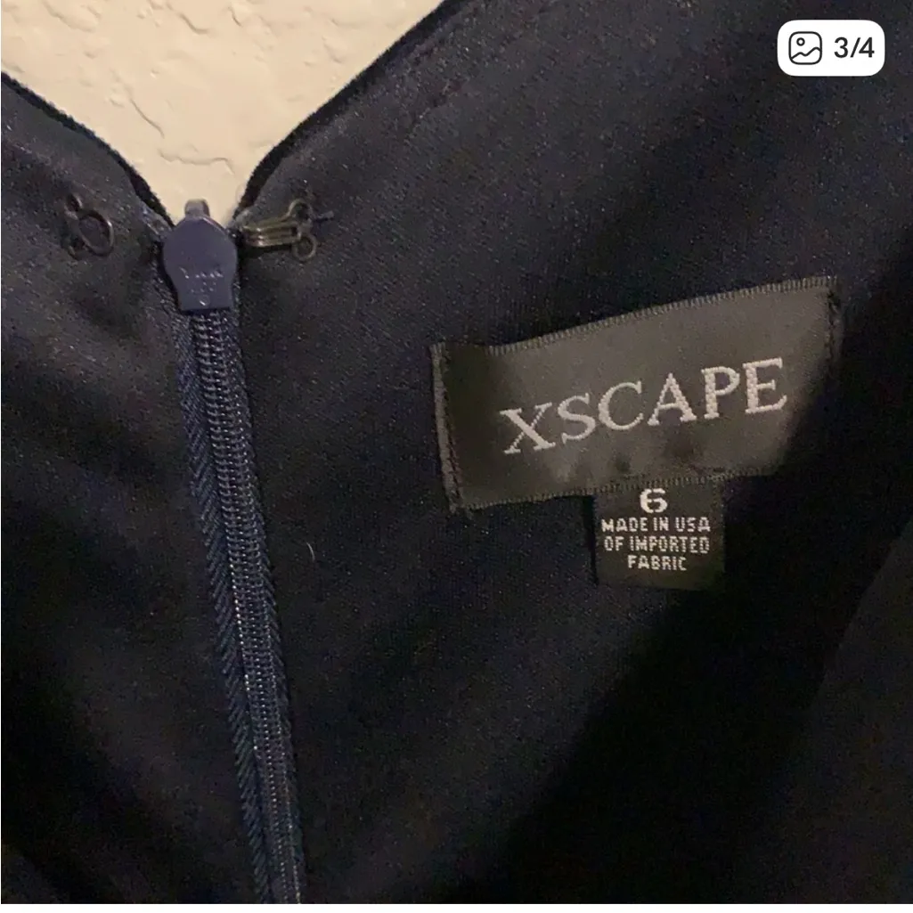 NWOT Xscape Velvet Navy Blue Midi Cocktail Dress - Image 3