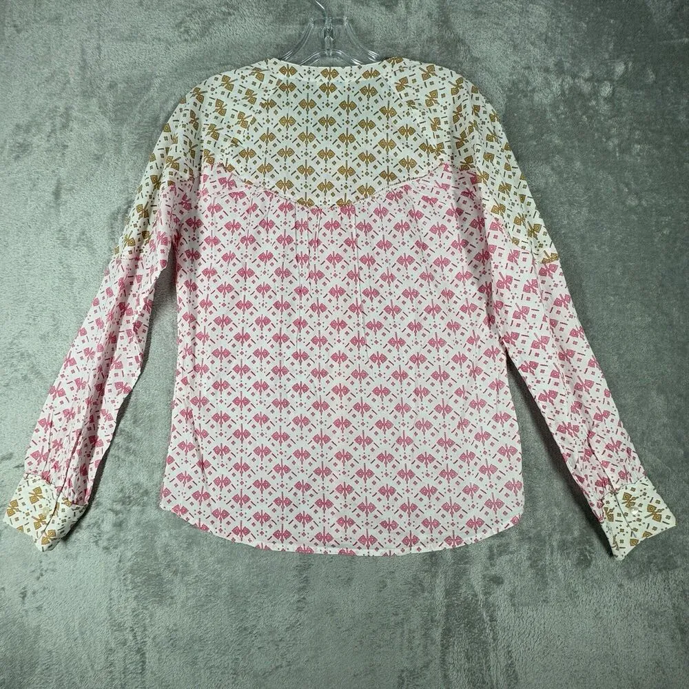 Sundance Shirt Women XS White Pink Geometric Rosalie Block Print Blouse Bohemian - Image 3