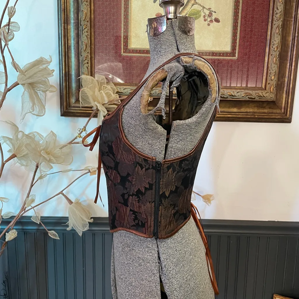 Lace Up Corset Top Brown Floral Gothic Renaissance Cottagecore Sz S 💛🎀 - Image 7