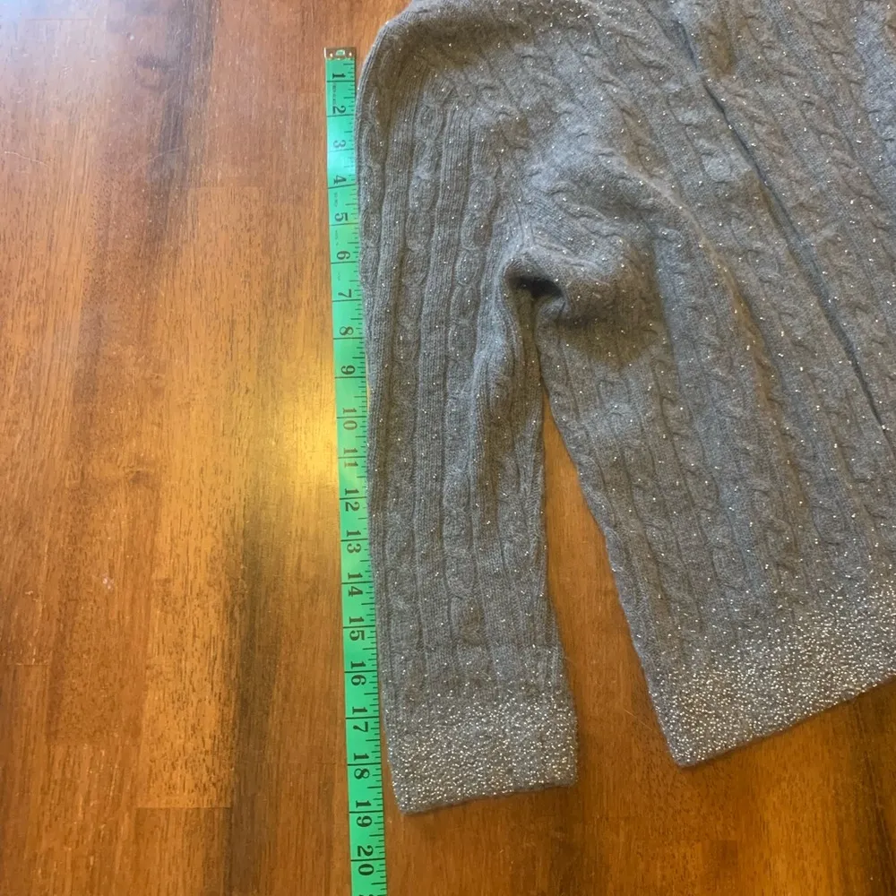 J.Crew Cardigan Medium Gray Beaded Cashmere Wool Angora Blend 3/4 Sleeves Cable - Image 6